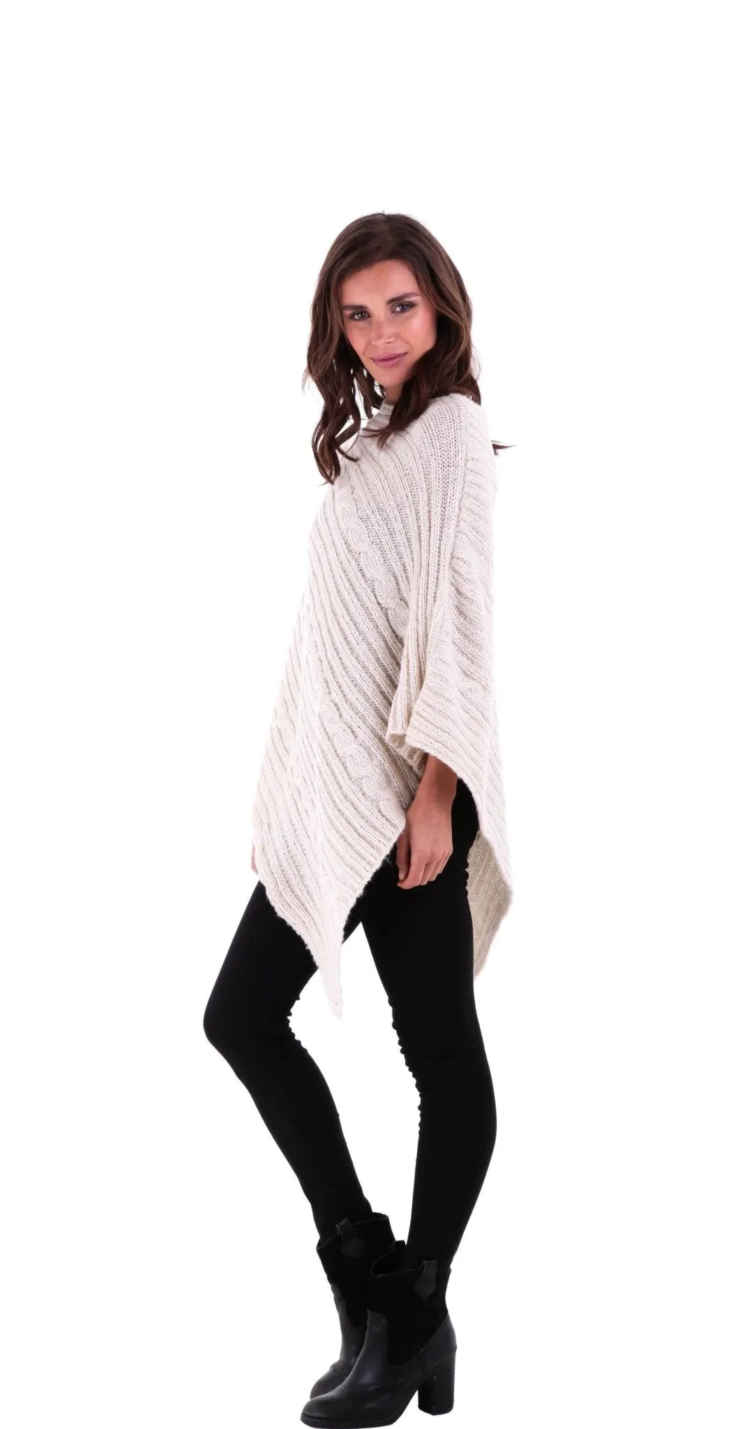 SHU-SHI Women's Boho Cable Knit Poncho Shawl - Soft Pullover Sweater Cape