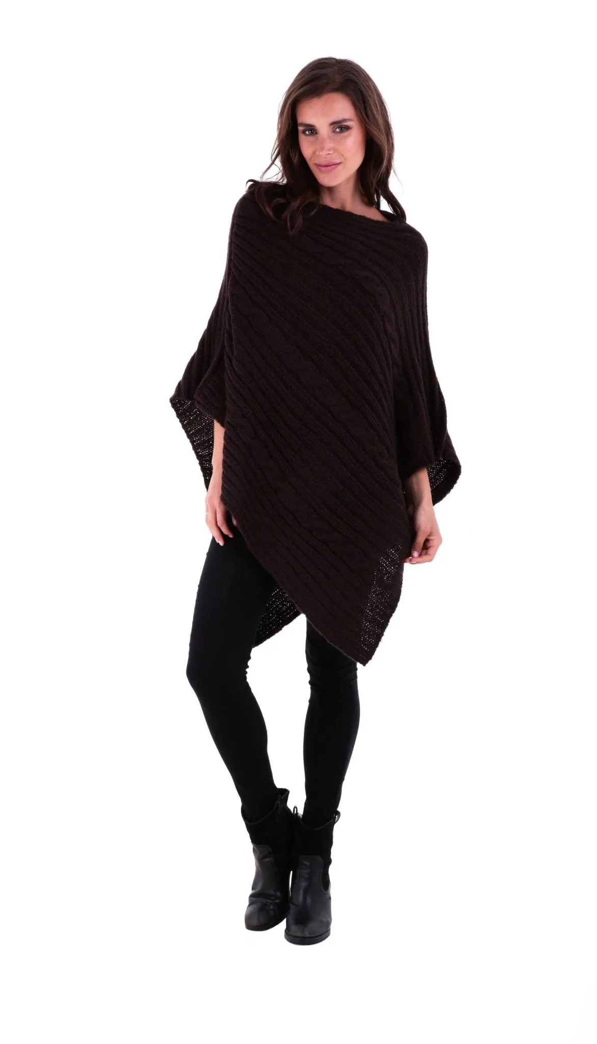 SHU-SHI Women's Boho Cable Knit Poncho Shawl - Soft Pullover Sweater Cape