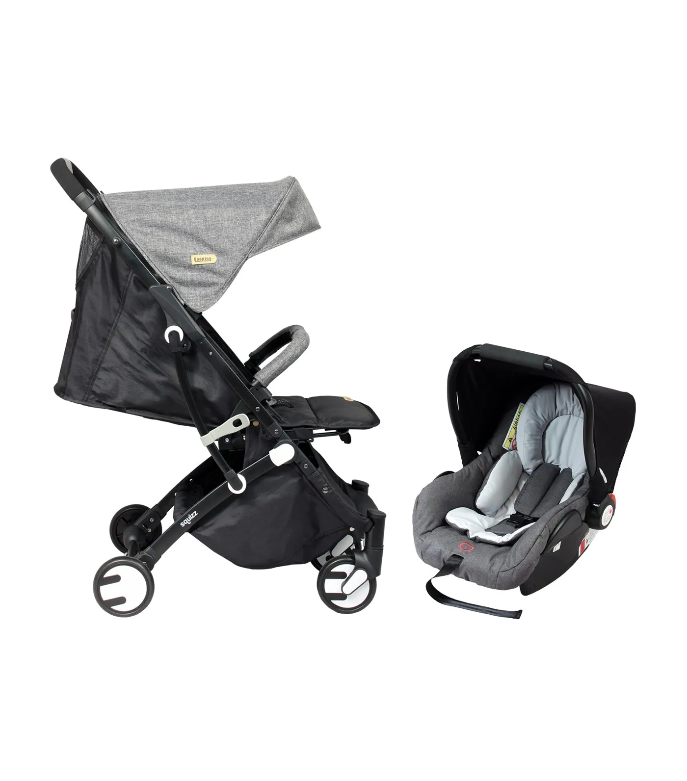 Squizz 3 Stroller with Car Seat (Travel System) Gray Canopy-Black Frame