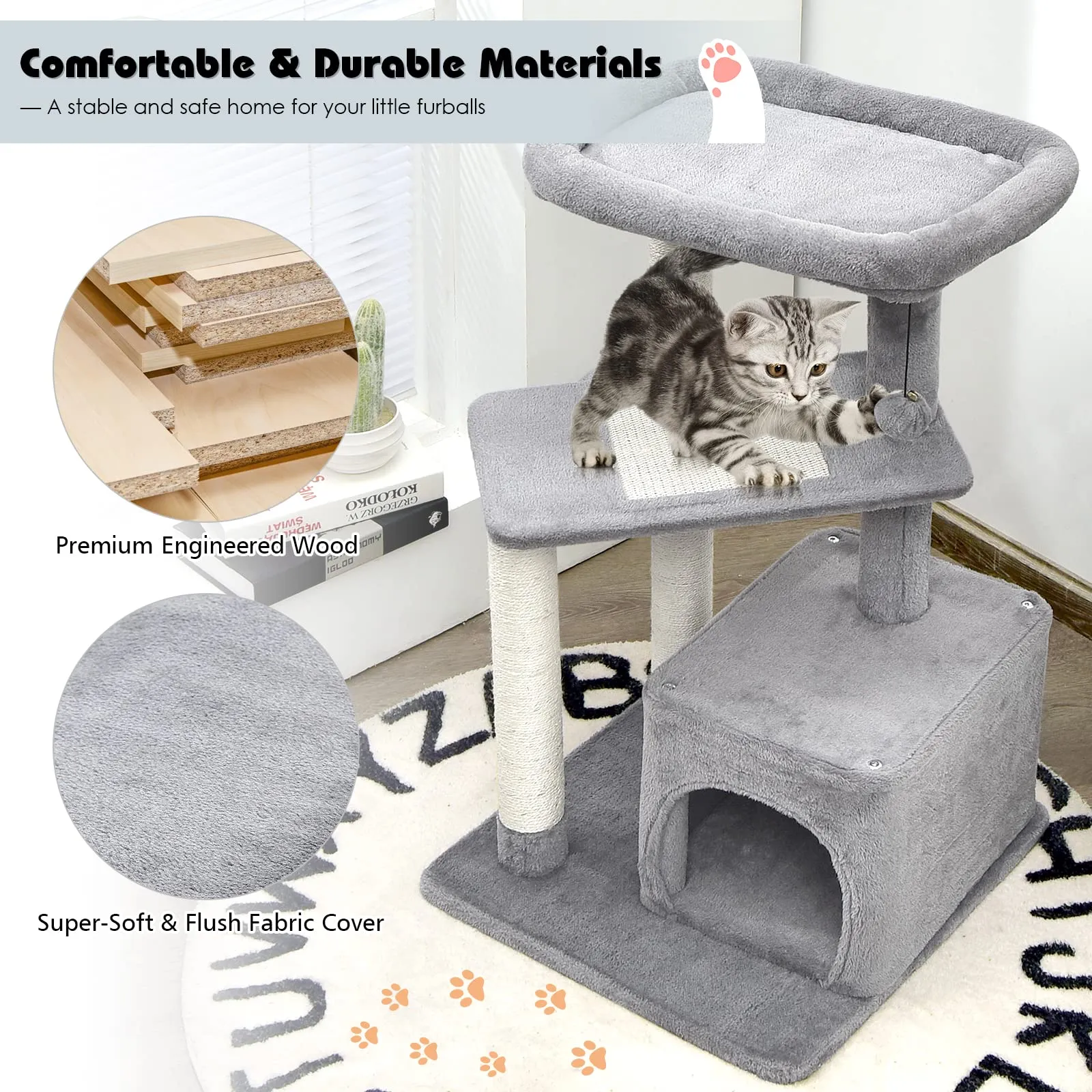 Tangkula Cat Tree for Indoor Cats, 33.5 inch Multi-Level Cat Tower W/Scratching Posts