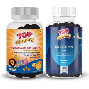 Top Gummy Multivitamin Gummies For Adults - 30 Gummies Orange Flavor & Melatonin 10mg - 30 Gummies Strawberry Flavour