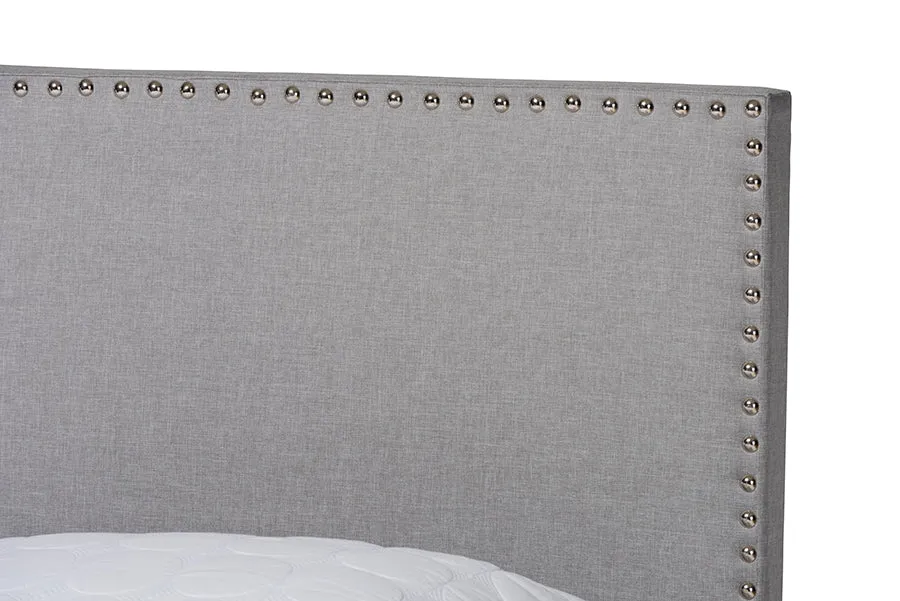 Tristan Gray Linen Fabric Panel Bed with Nailhead Trim (King)