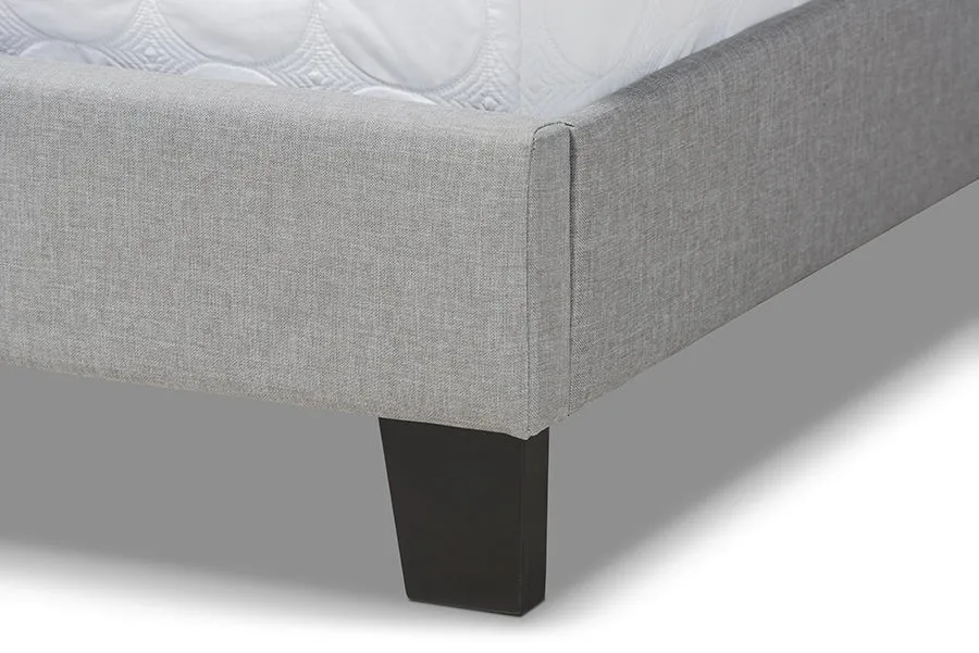 Tristan Gray Linen Fabric Panel Bed with Nailhead Trim (King)