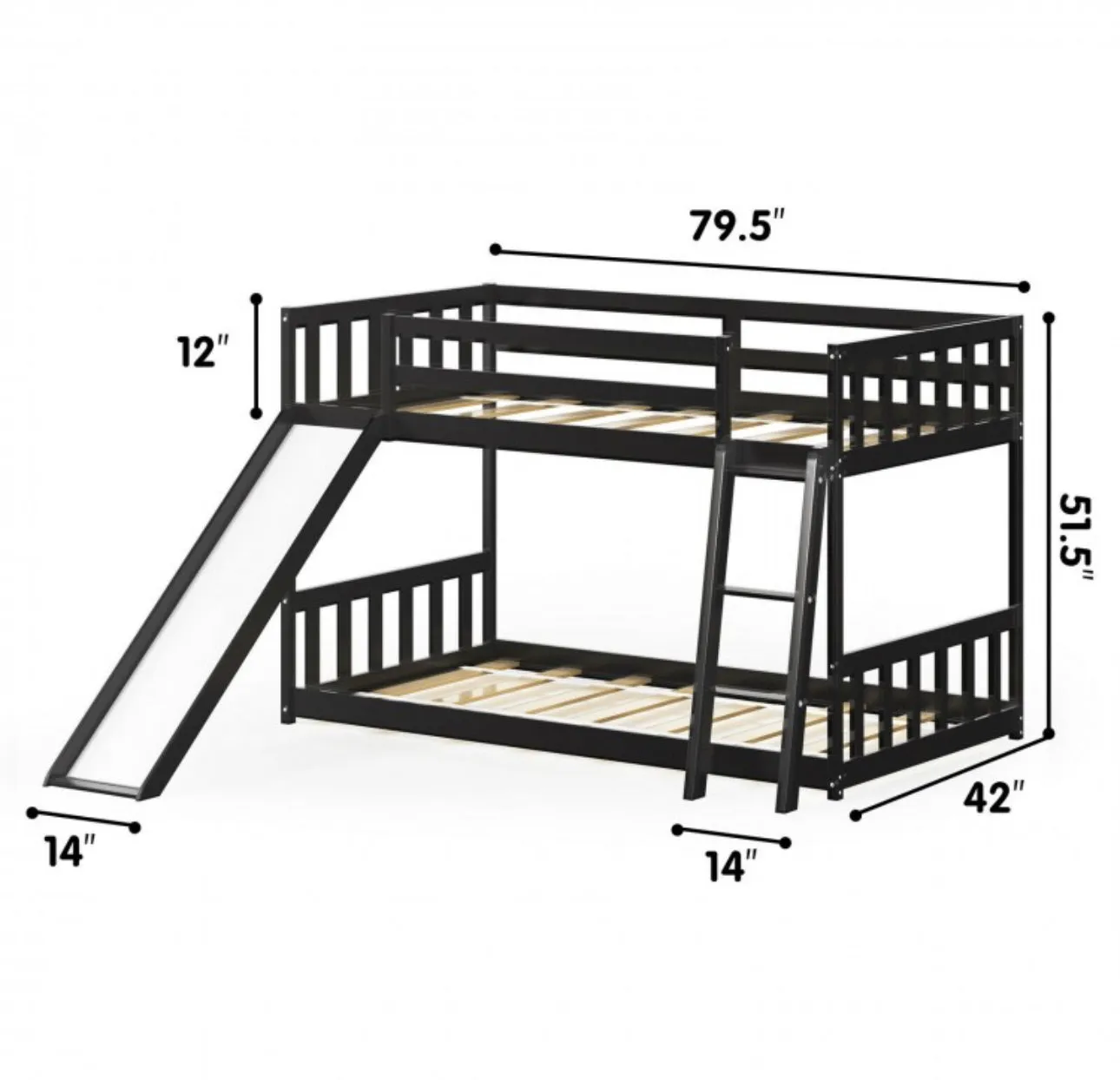 Very Elegant Heavy Duty Natural Pine Wood Twin Over Twin Bunk Bed Wooden Low Bed With Side Ladder For Children | Cool Slide