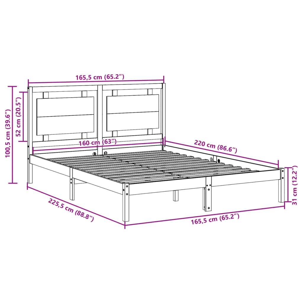 vidaXL Extra Long Bed Frame without Mattress?160x220 cm Solid Wood