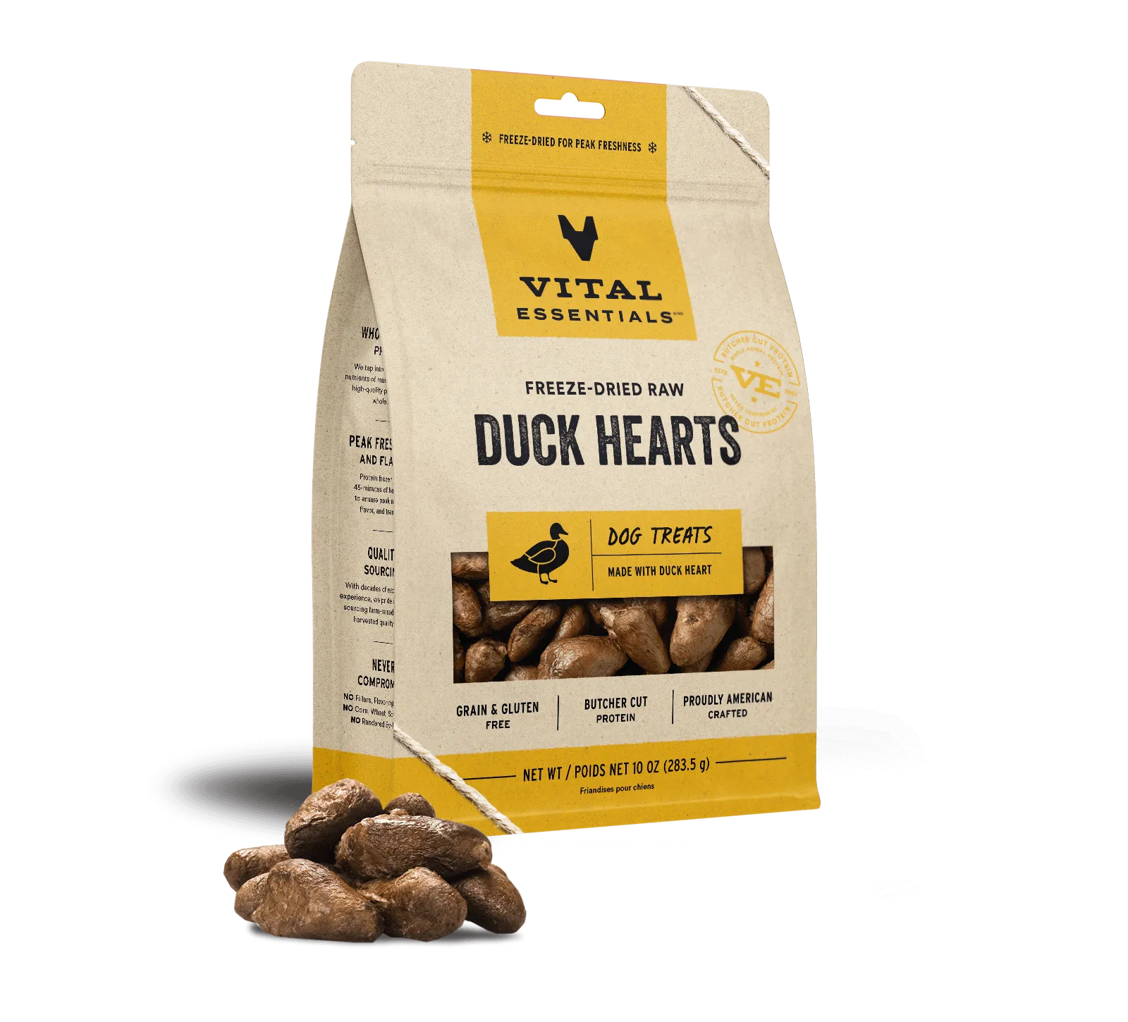 Vital Essentials Dog Freeze-Dried Duck Hearts Treats 10oz