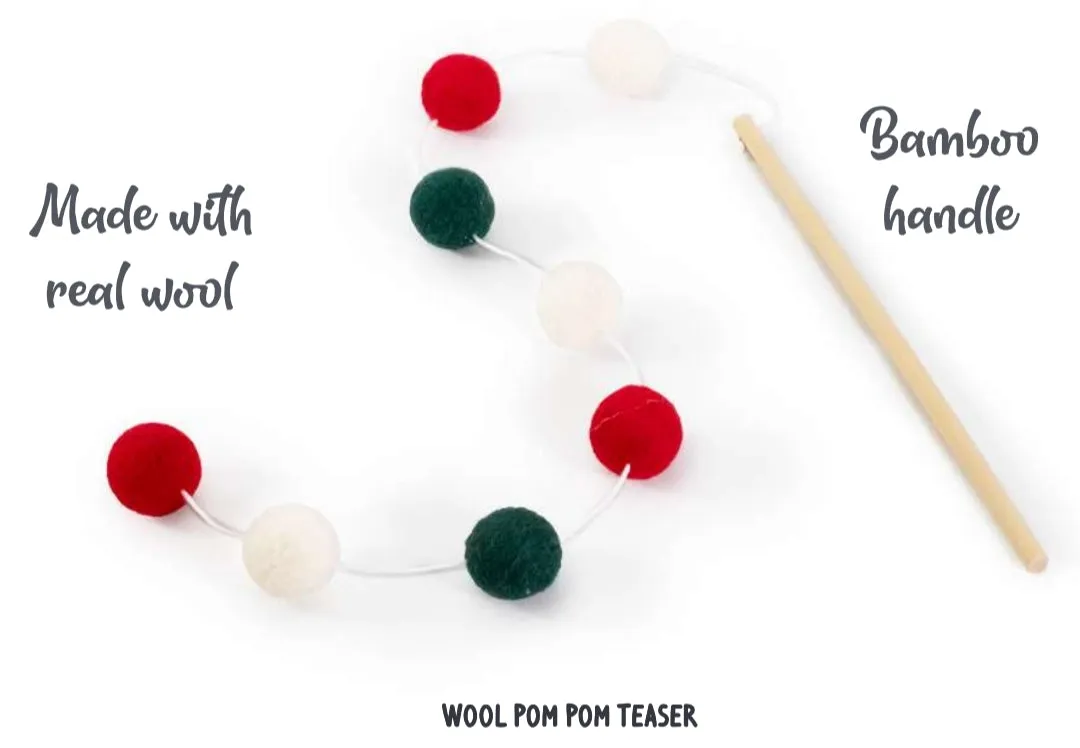 Wool Pom Pom Teaser | Christmas Cat Toy by Cupid & Comet