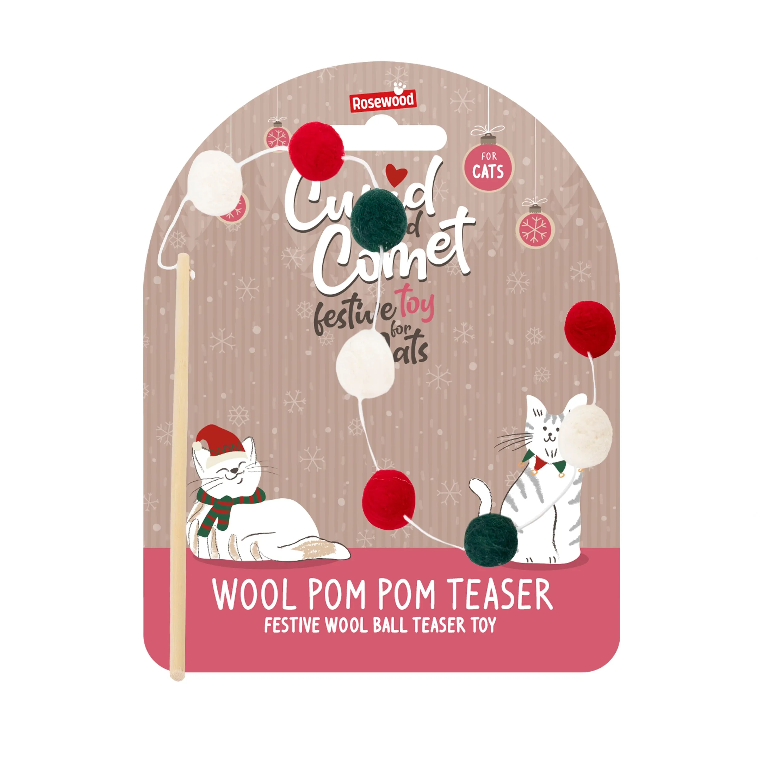 Wool Pom Pom Teaser | Christmas Cat Toy by Cupid & Comet